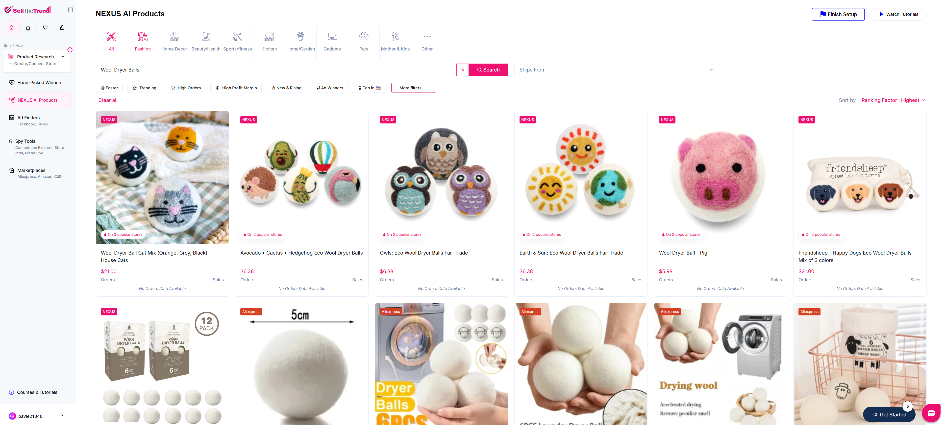 using sell the trend to find wool dryer balls