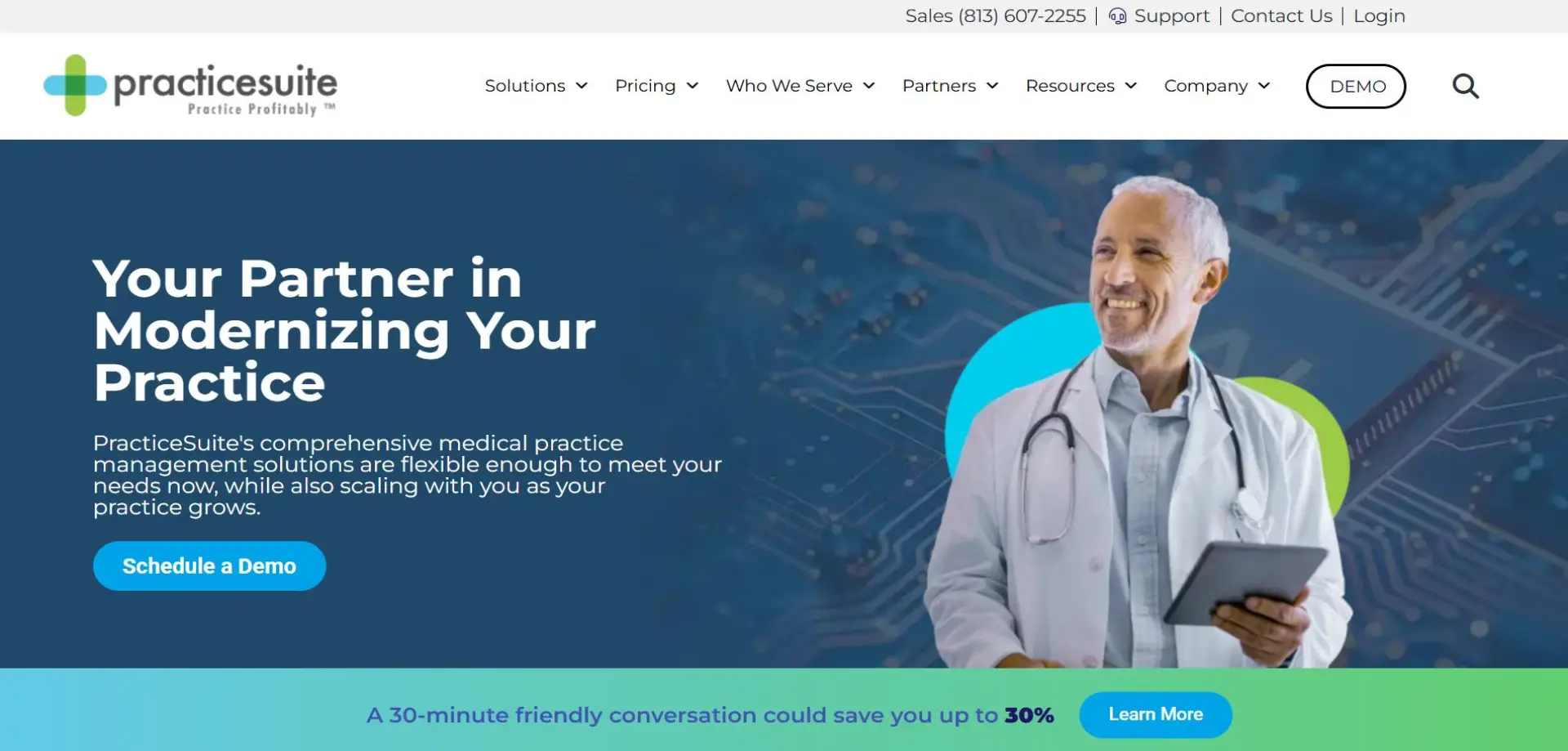 Homepage of PracticeSuite website