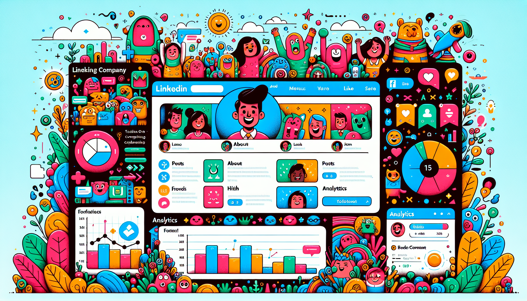 Illustration of a well-optimized LinkedIn company page showcasing its features.