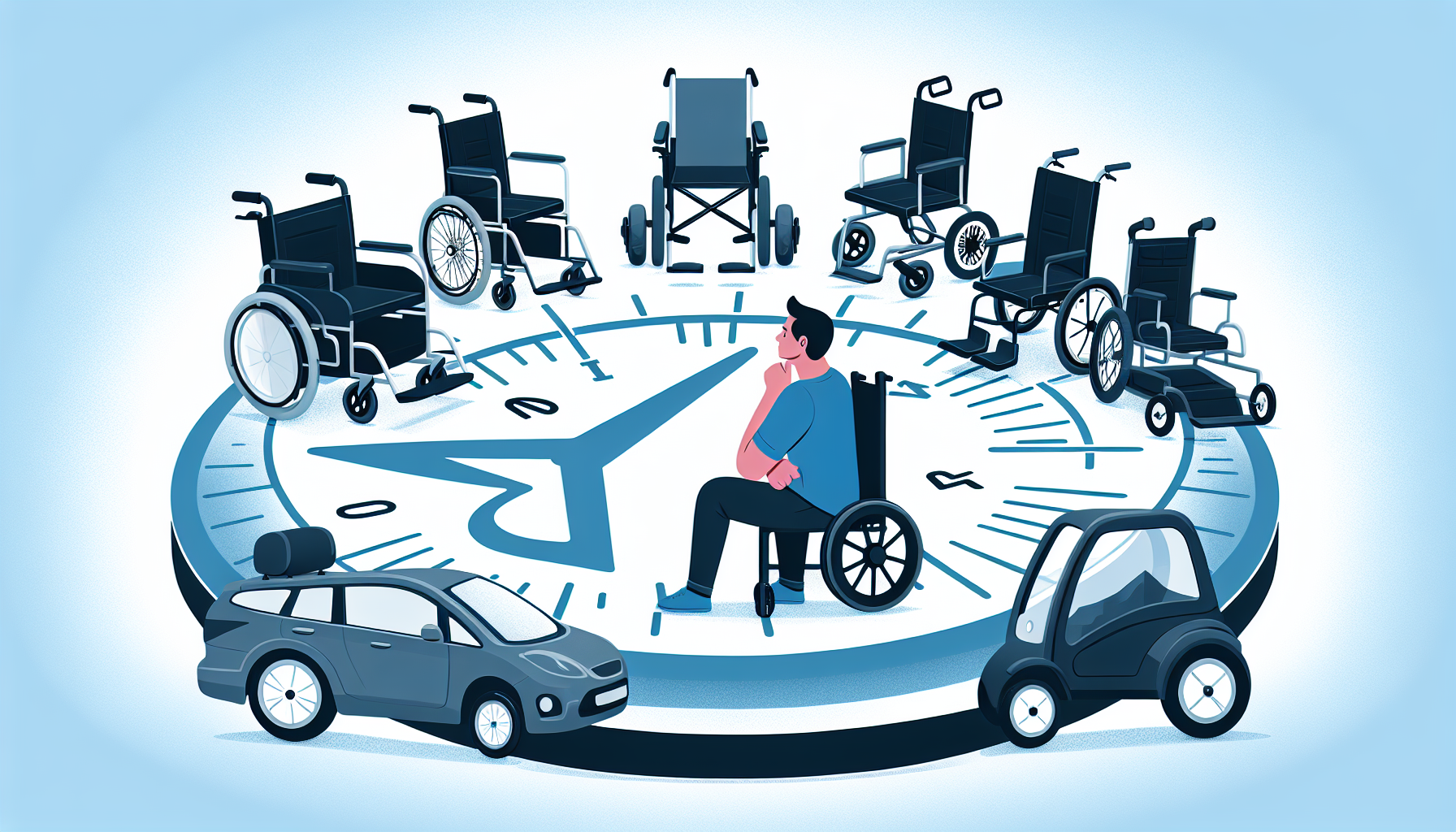 Illustration of a person choosing an electric wheelchair