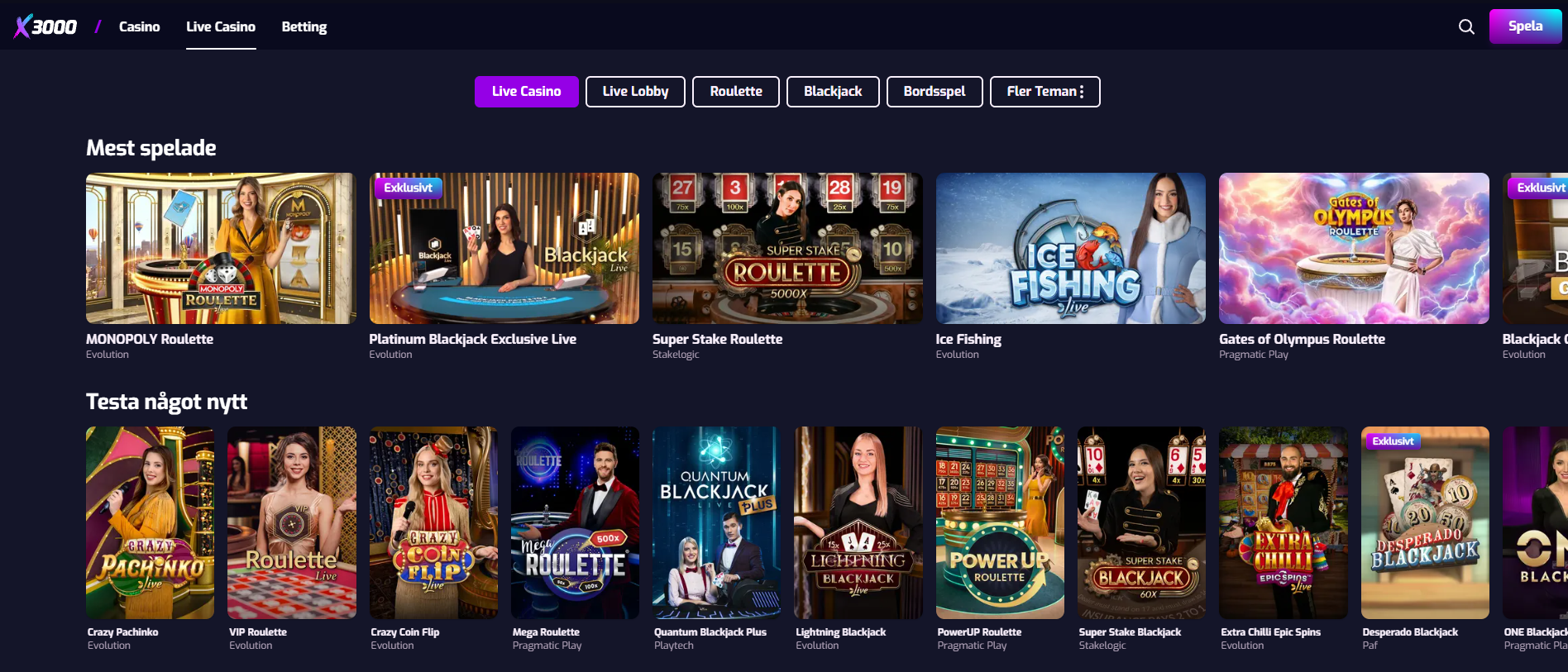 X3000 live casino