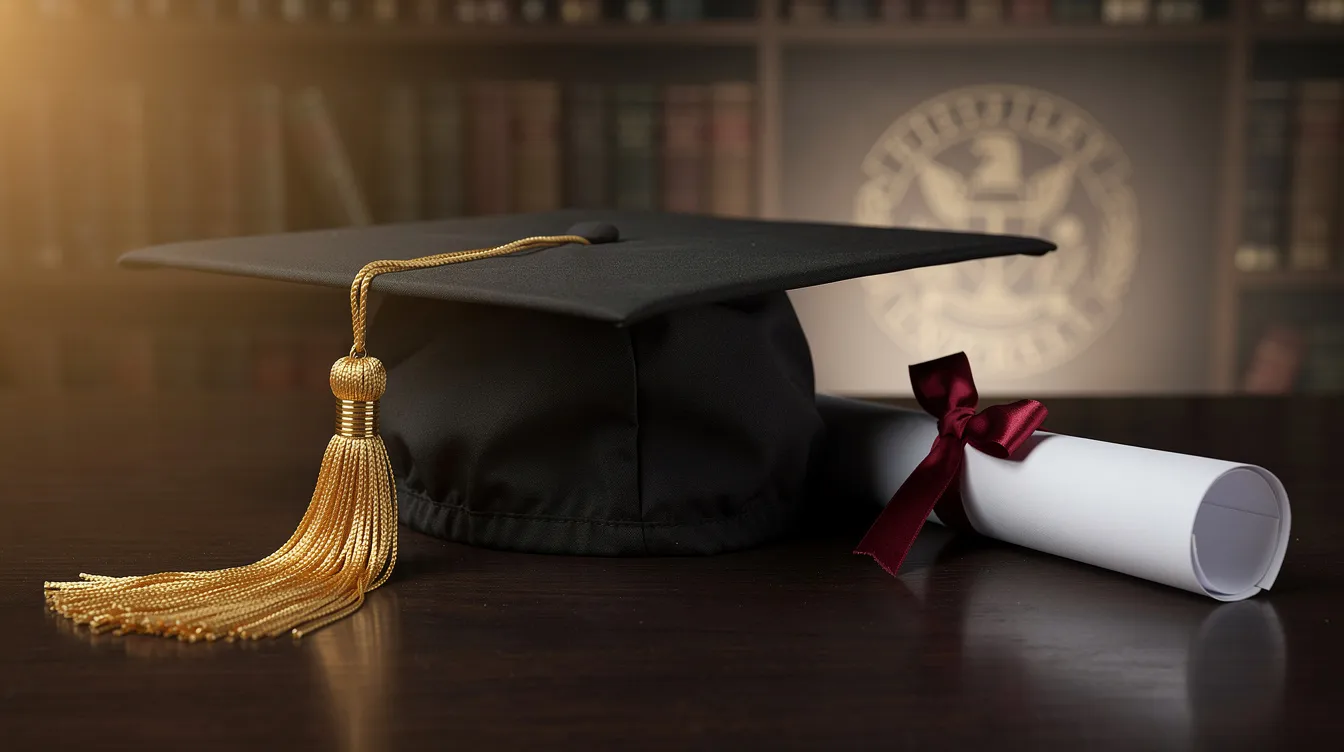 The image features a graduation cap placed atop a rolled diploma, symbolizing the achievement of doctoral degrees and the culmination of rigorous academic study. This visual representation highlights the dedication of many PhD candidates in conducting original research and developing advanced research skills within their specific fields.