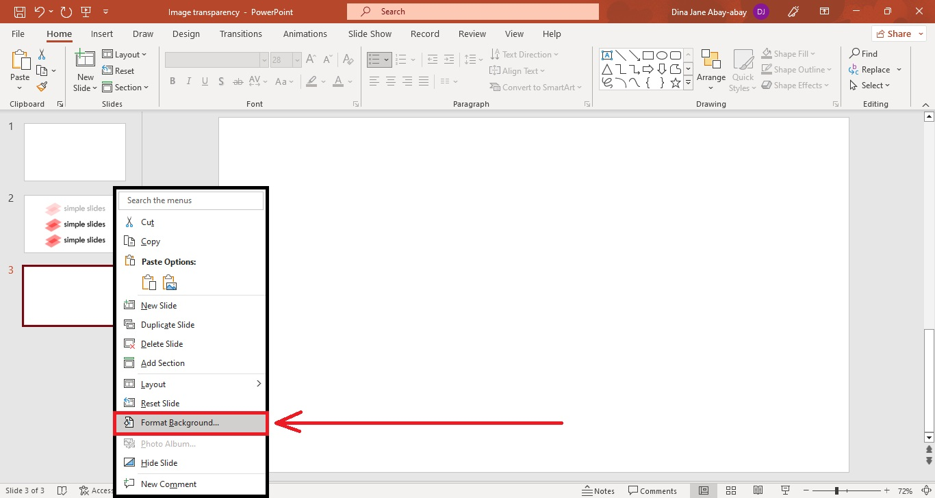 select "Format Background" from the context menu.