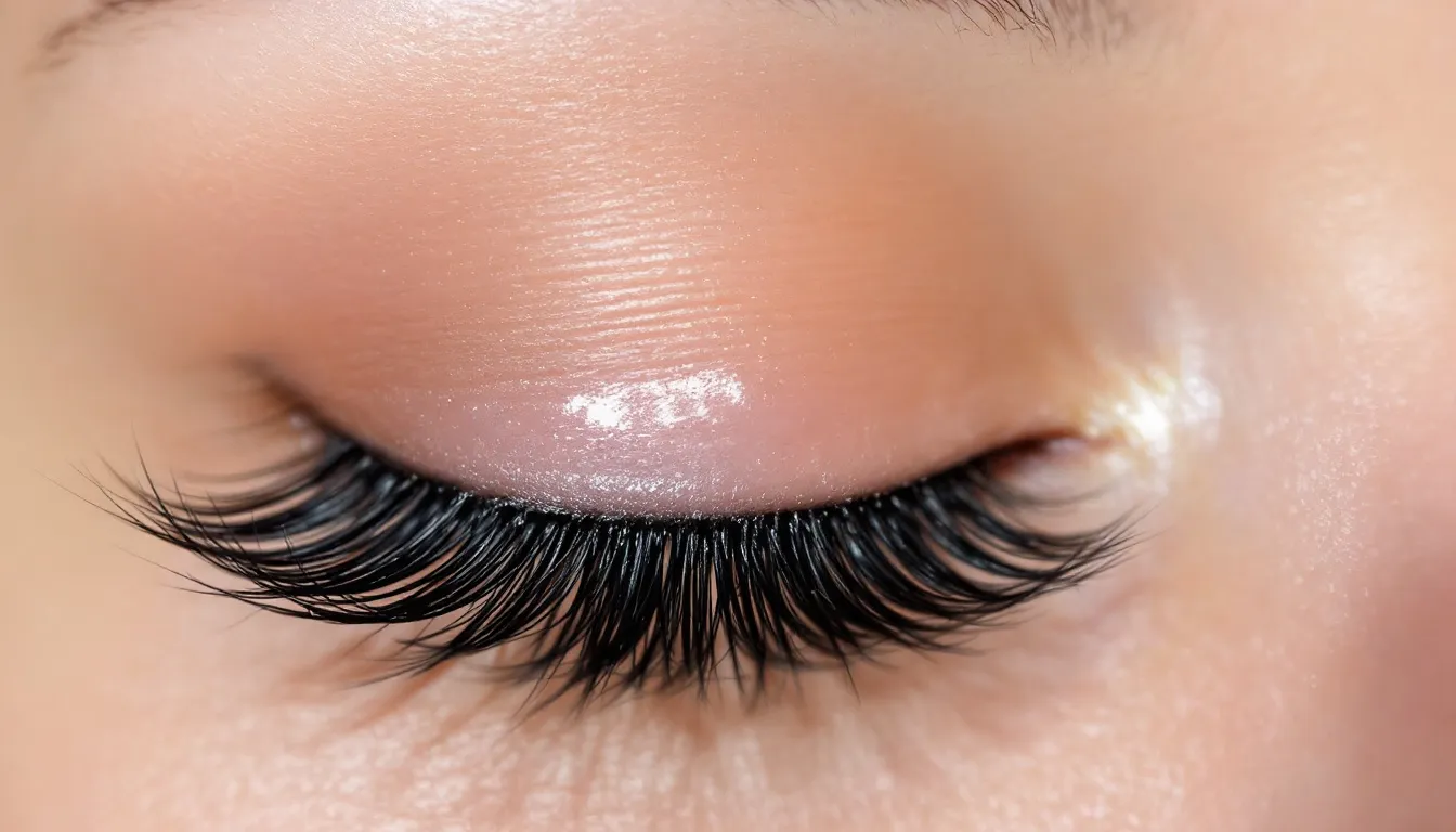 The image showcases beautifully laminated natural lashes, exhibiting a glossy and voluminous appearance that enhances their natural beauty. The lifted lashes appear healthy and well-defined, reflecting the effects of a professional lash lamination treatment.