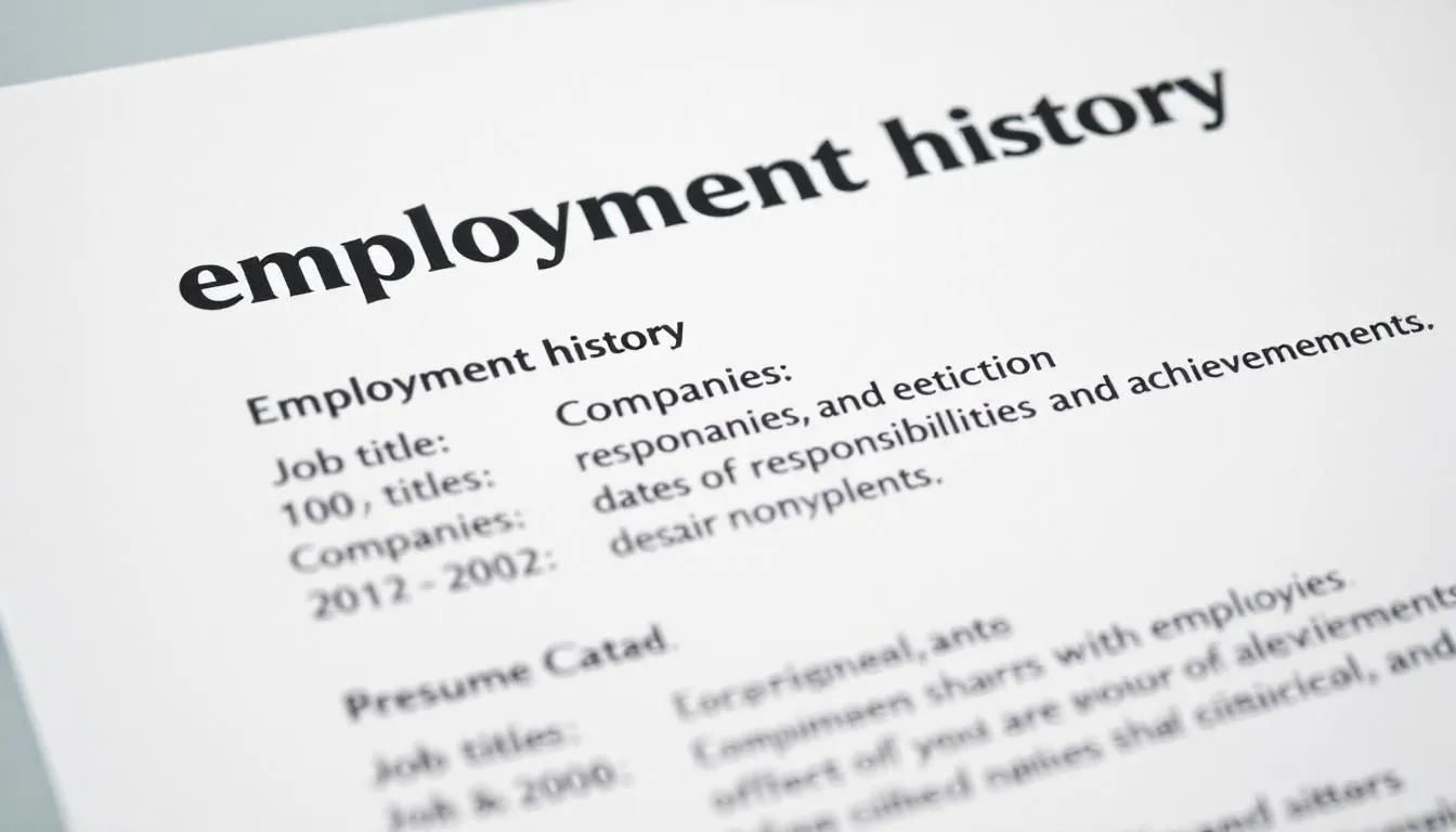 The image depicts a well-structured employment history section on a resume, showcasing job titles, relevant experience, and job descriptions in reverse chronological order. This format helps job seekers highlight their professional experience and key skills to attract hiring managers' attention.