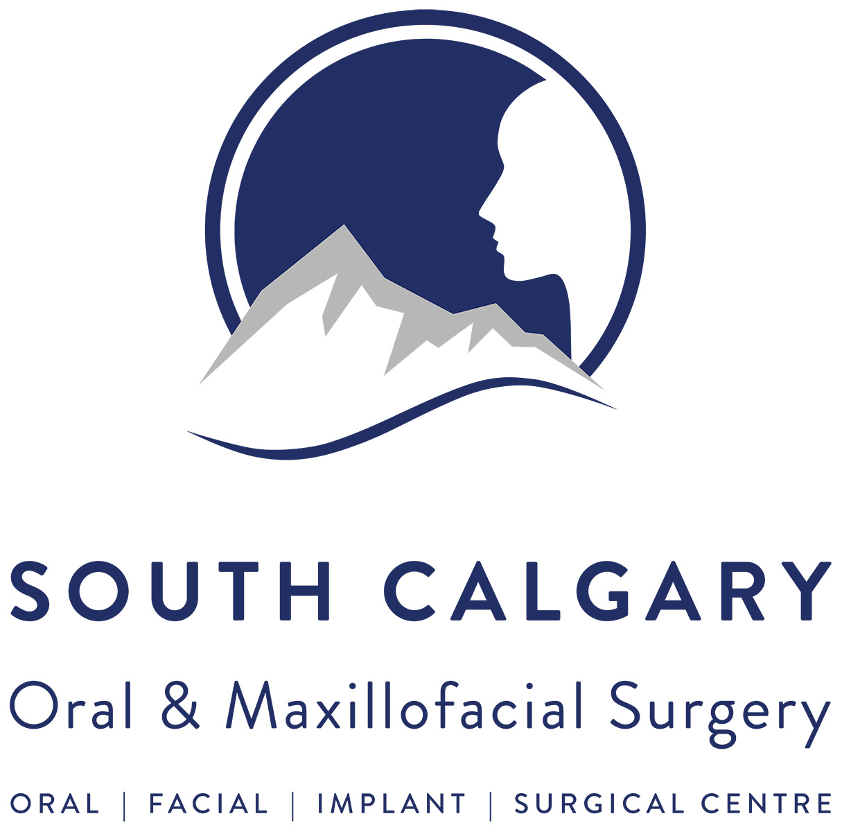 SCOMS logo showing strong facial structure and indicating they do dental implant care