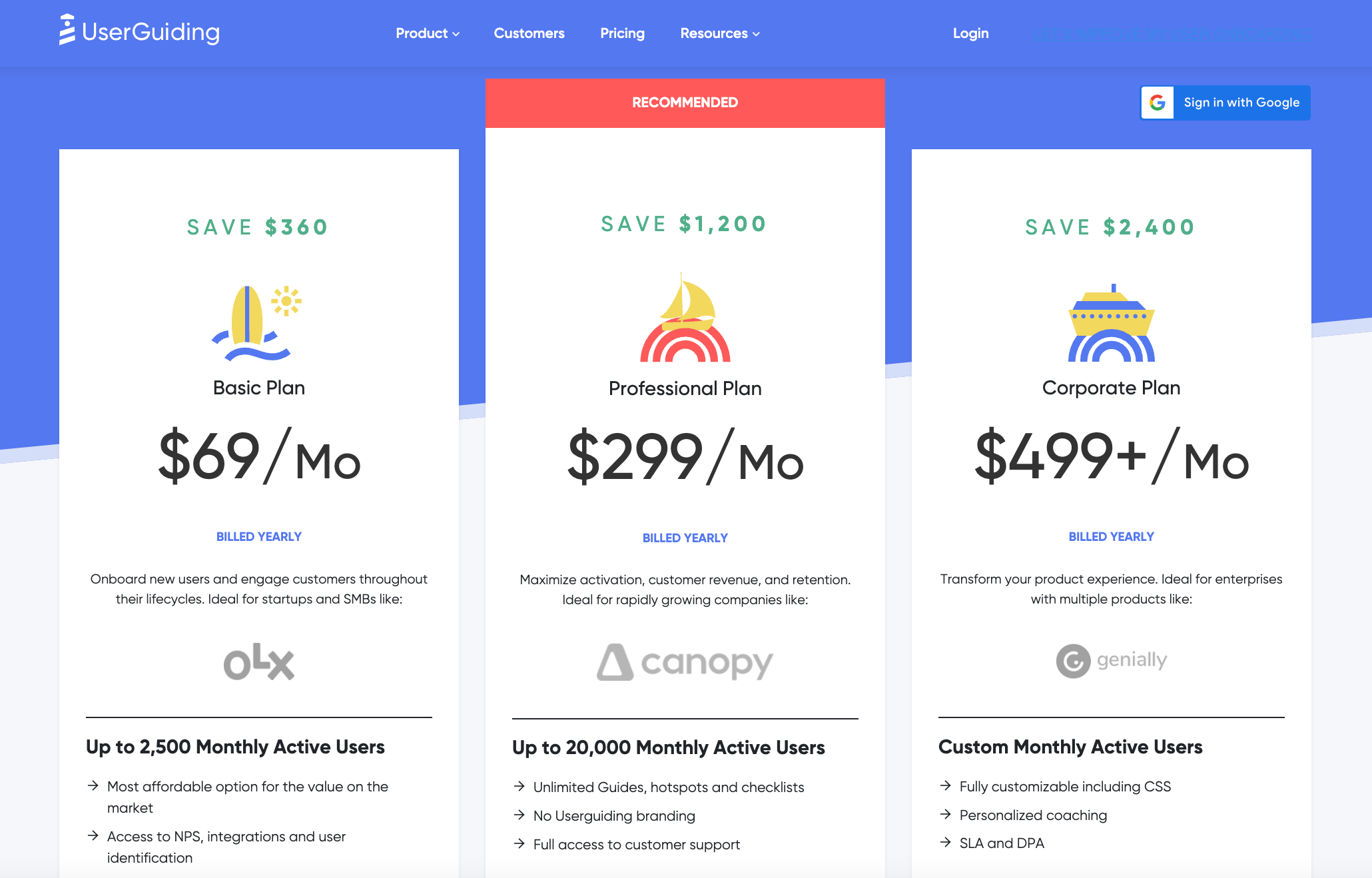 Userguiding new pricing