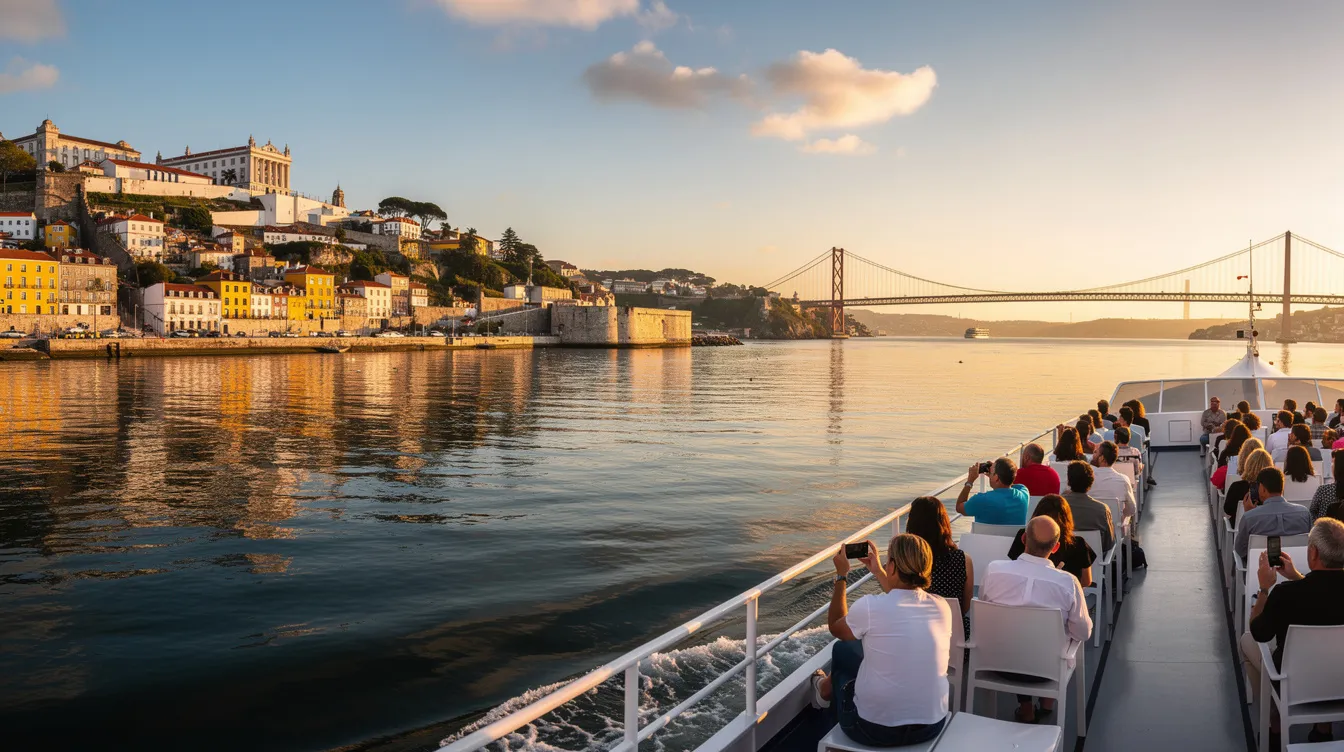 Um cruzeiro pelo Rio Tejo oferece uma vista panorâmica da cidade de Lisboa, destacando monumentos como o Mosteiro dos Jerónimos e o Castelo de São Jorge. Os visitantes podem desfrutar da tranquilidade das margens do rio enquanto saboreiam um tradicional pastel de nata.