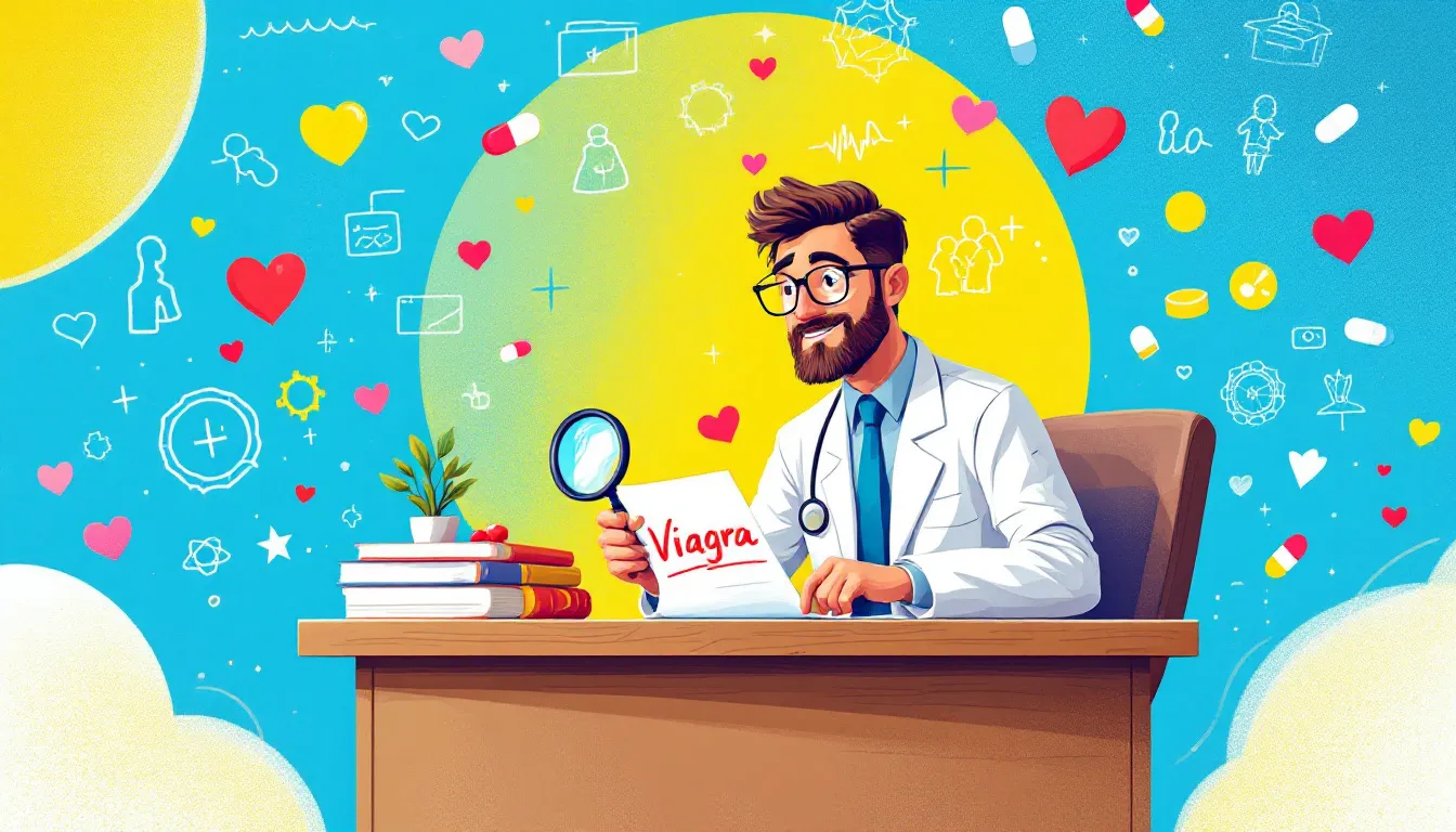 Un médico revisando una receta médica para Viagra.