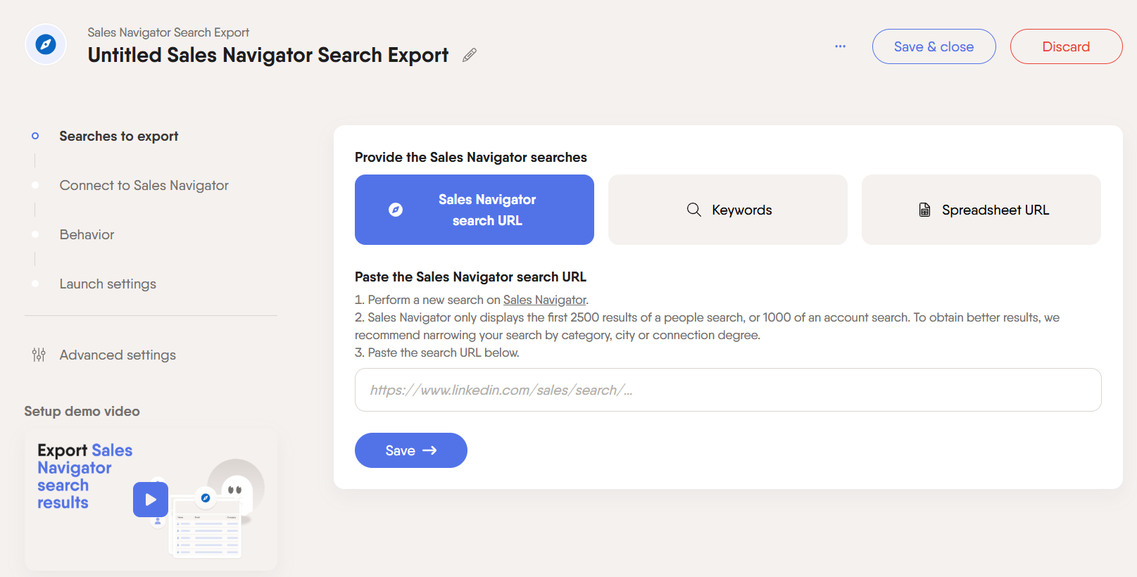 Sales Navigator Search Export phantom