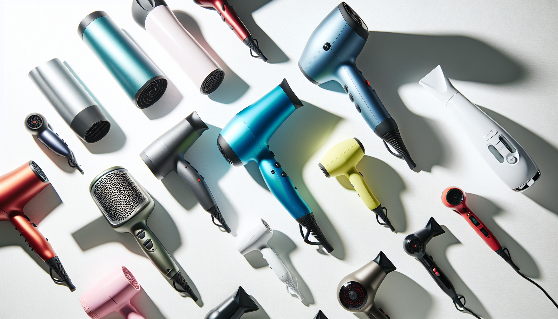 Various travel hair dryers in different sizes and colors