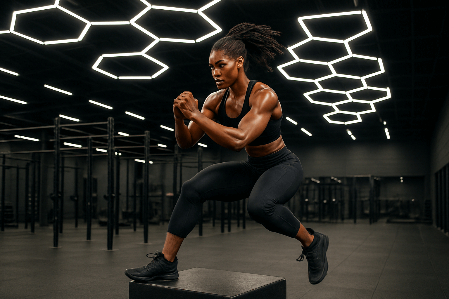women performing lateral box jump
