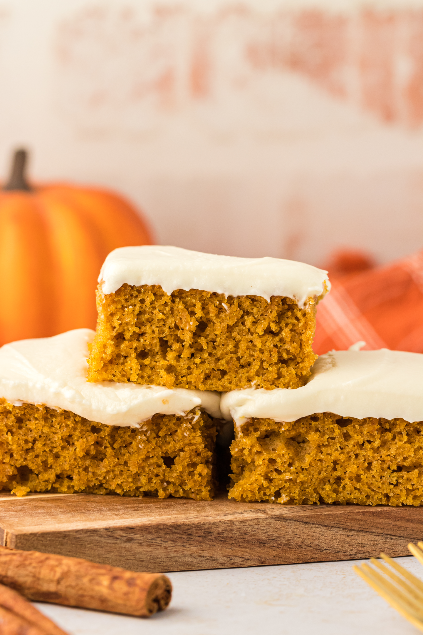 three pumpkin bars stacked on top of each other