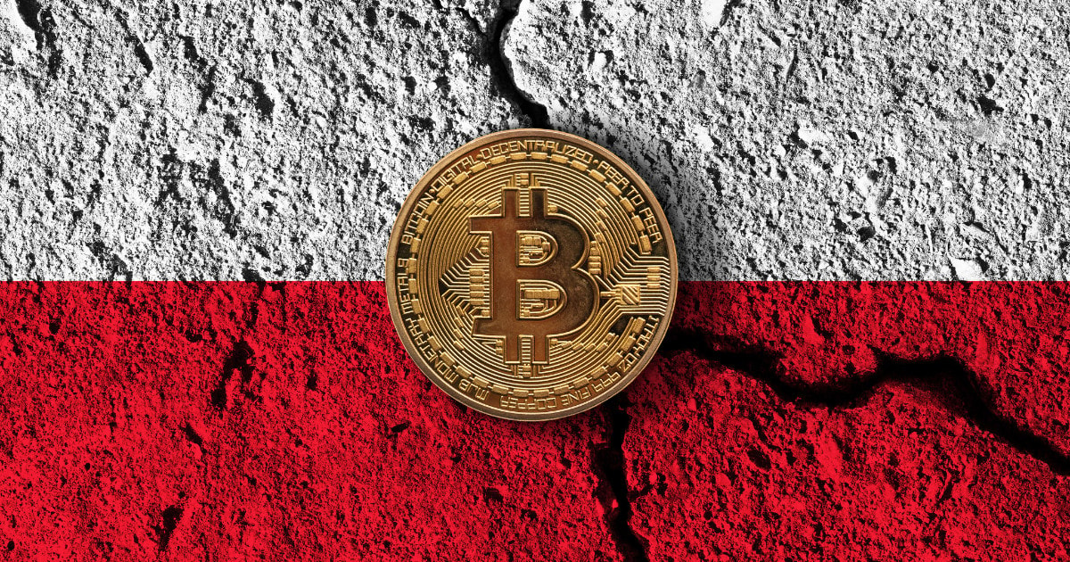 Image of Polish flag with Bitcoin logo embedded. 