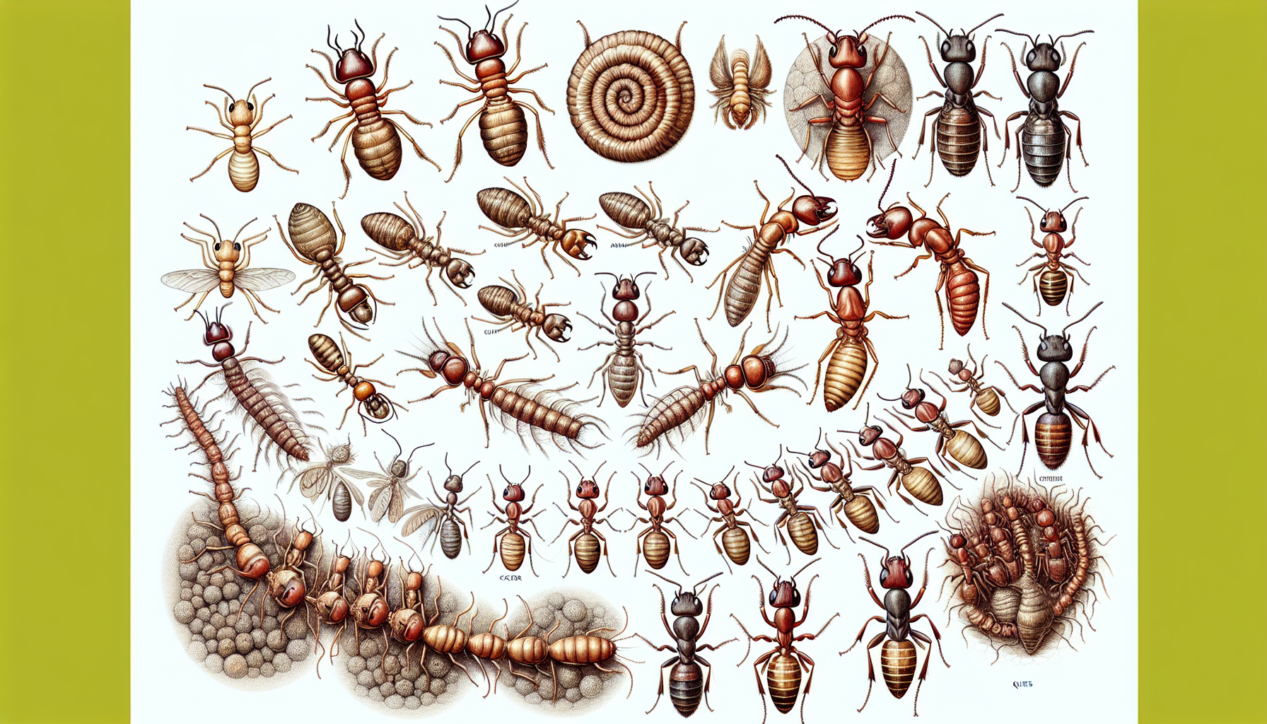 Illustration of termite and ant life cycles