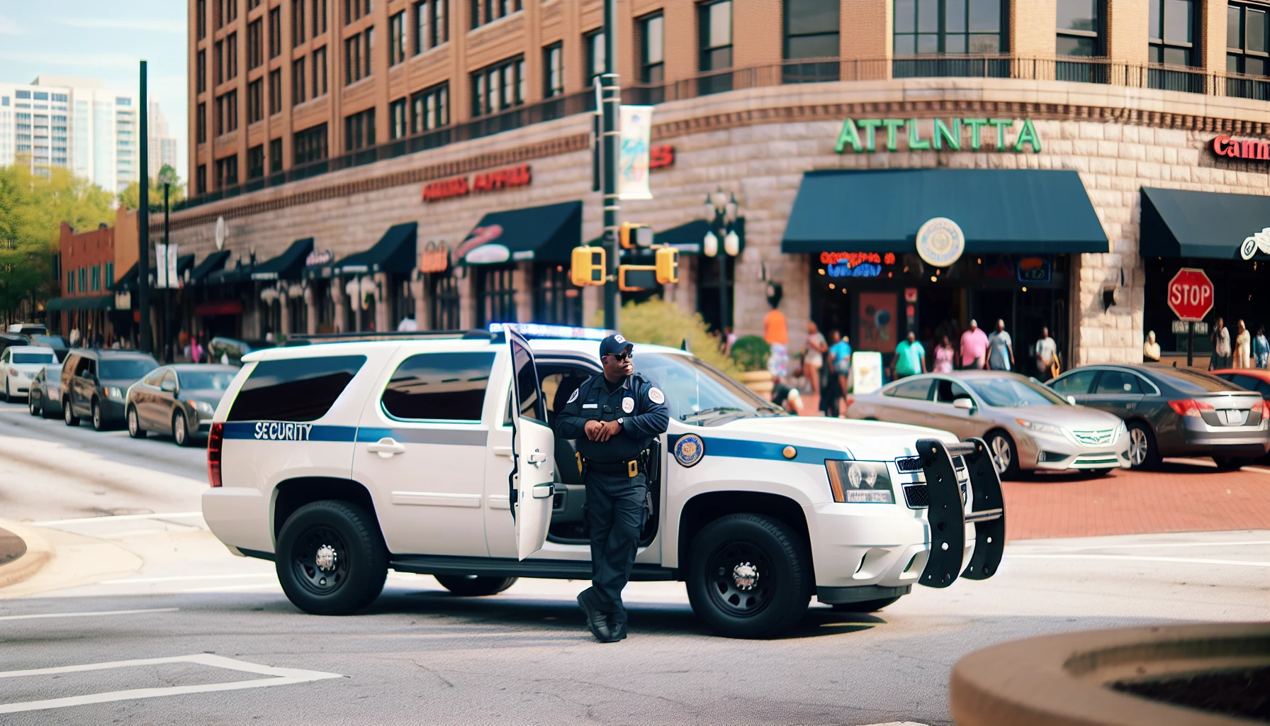 Security patrol vehicle monitoring a business location in Atlanta, GA