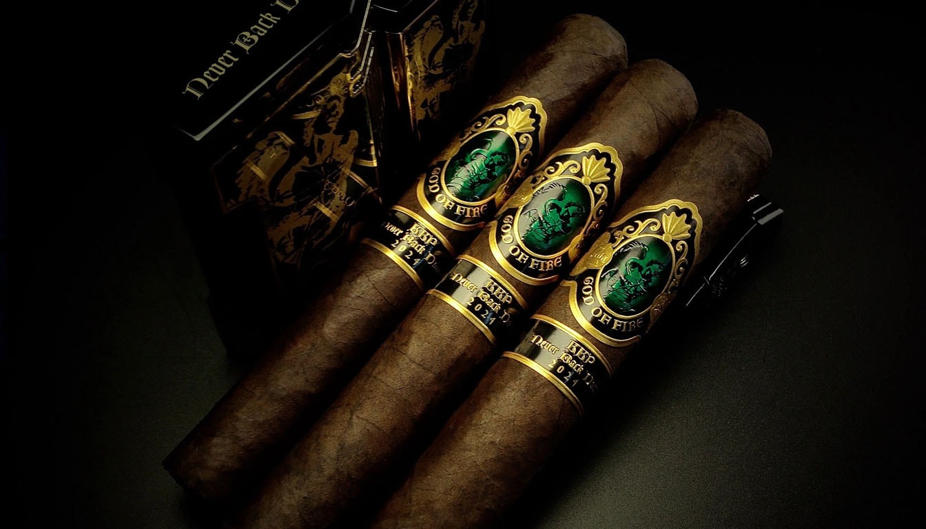 A selection of God of Fire KKP Never Back Down Cigars available for purchase online.