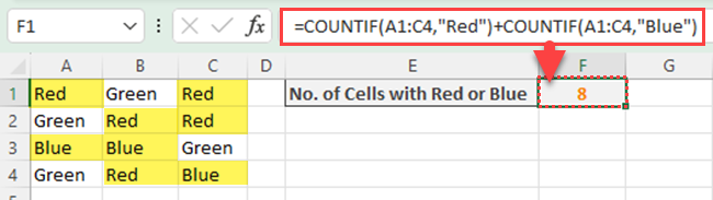 Count the cells that meet any of the specific criteria