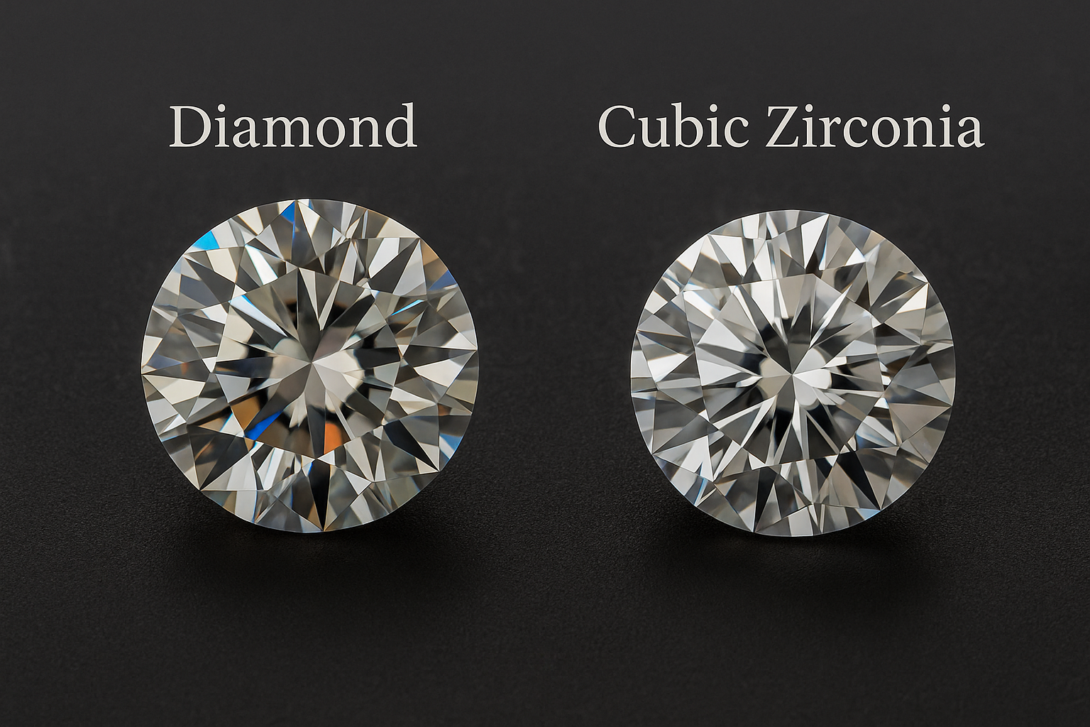 Natūralaus deimanto ir cirkonio palyginimas – matomas skirtumas tarp tikrojo deimanto spindesio ir cirkonio blizgesio. https://topdiamonds.online/