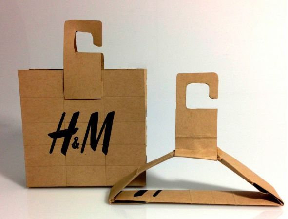 An example of sustainable design invented by H&M: packaging that can be converted into a hanger after use.