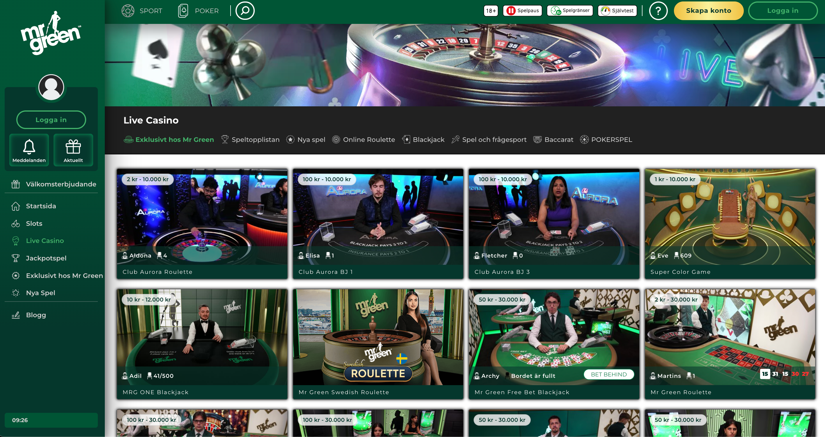 mr green live casino
