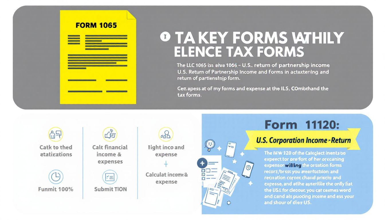 An image showing key tax forms required for LLCs including Form 1065 and Form 1120.