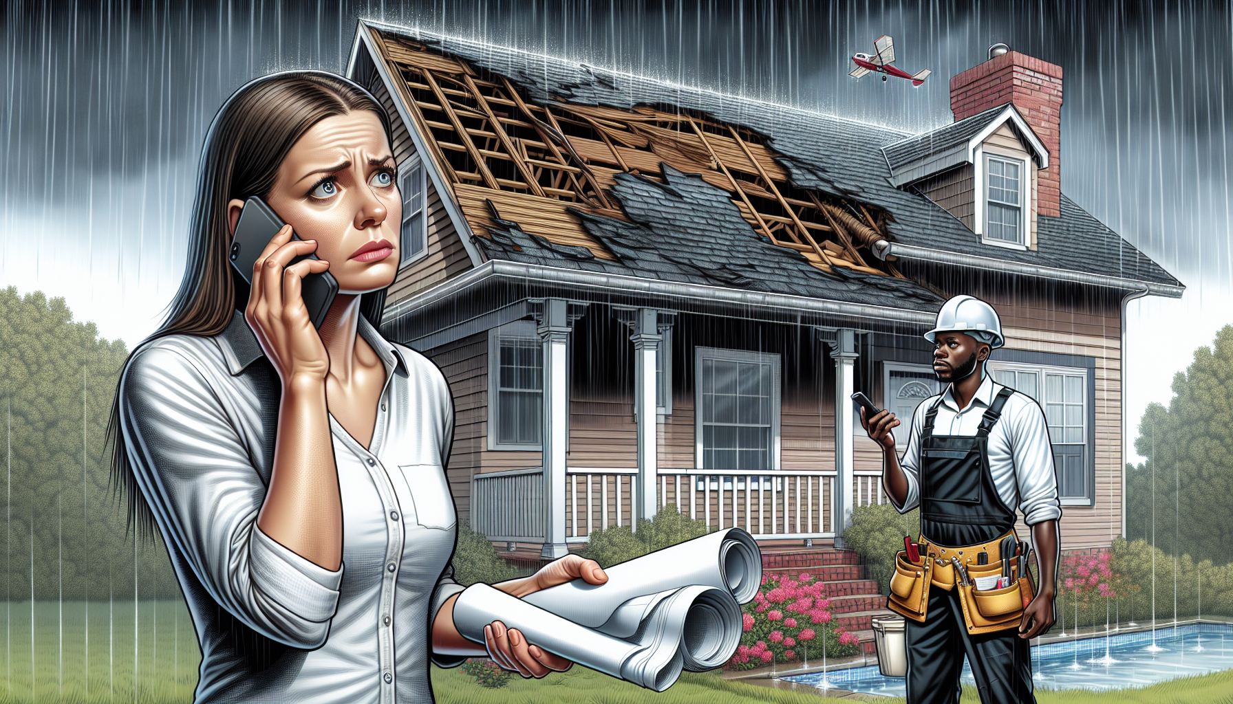 Illustration of contacting professional roofing services