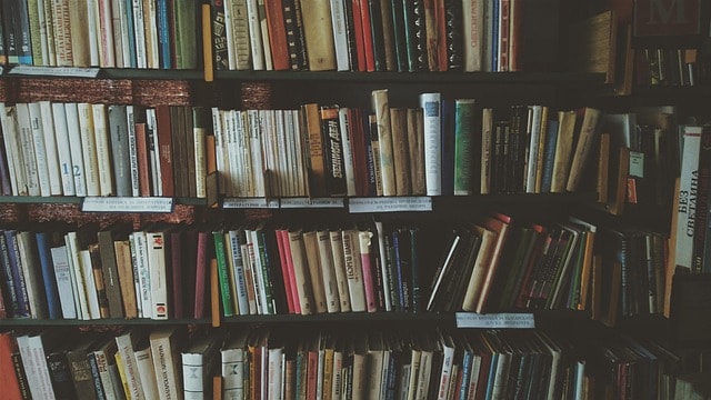 A bookshelf full of books.