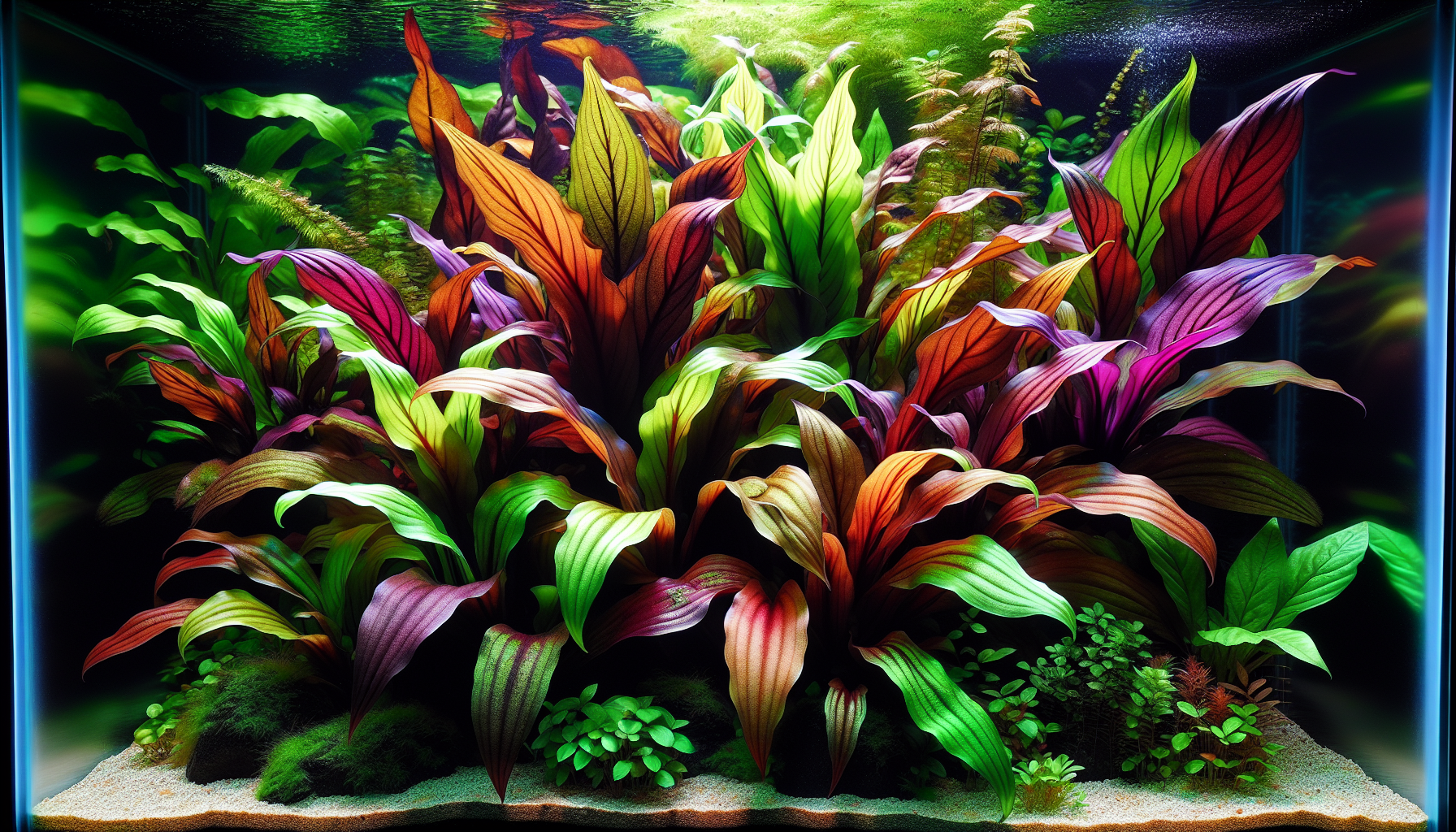 Cryptocoryne wendtii with diverse leaf shapes and colors