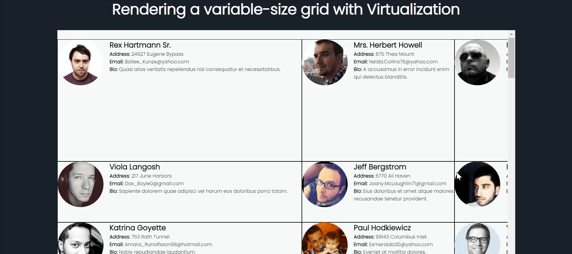 Rendering a variable-size grid with virtualization