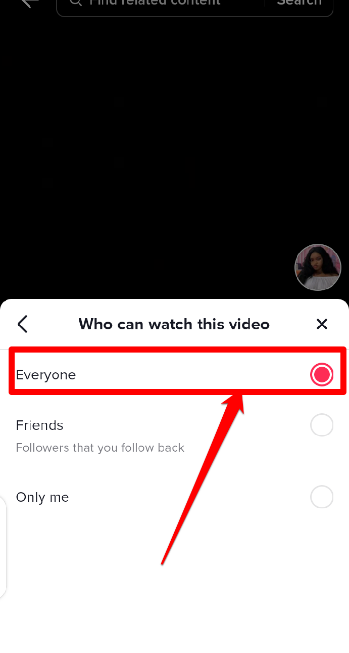 Picture showing the default privacy setting for videos on TikTok