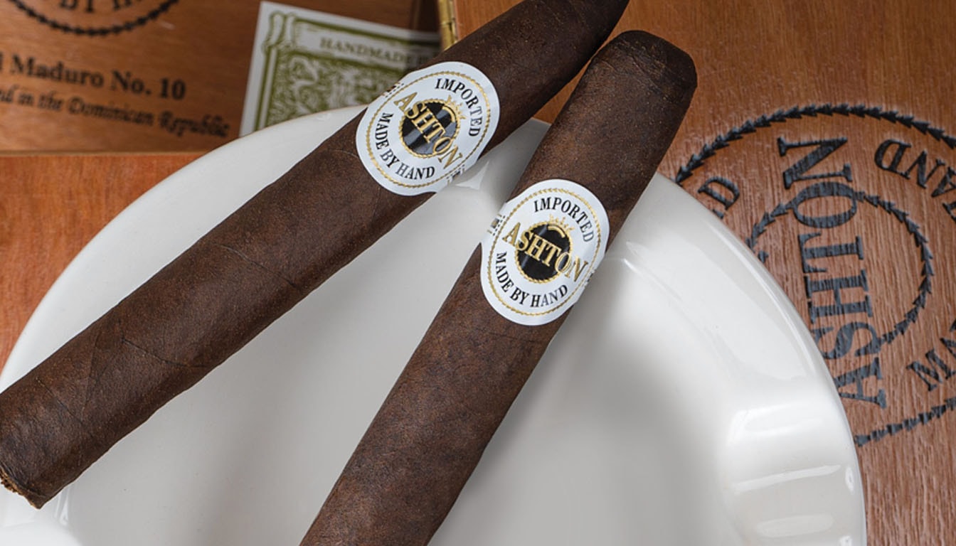 An assortment of Ashton Aged Maduro cigars displayed elegantly
