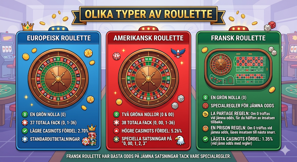 Europeisk, amerikansk och fransk roulette