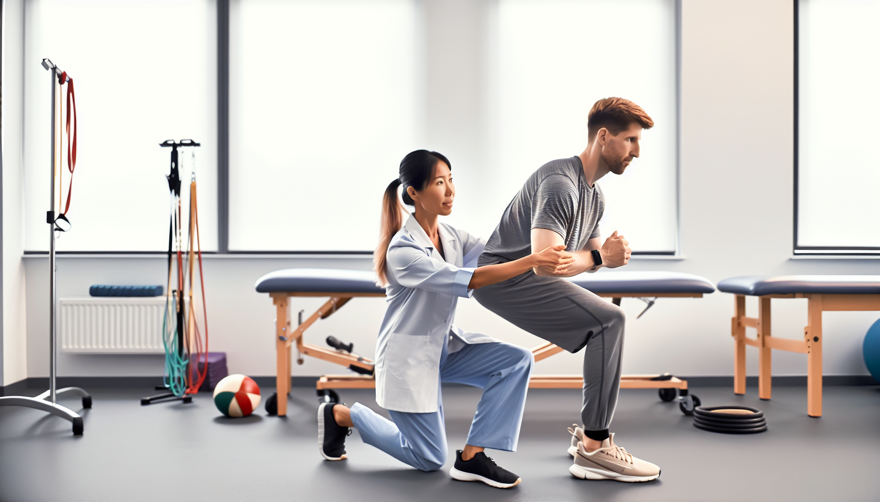 Physical therapist assisting patient with exercises
