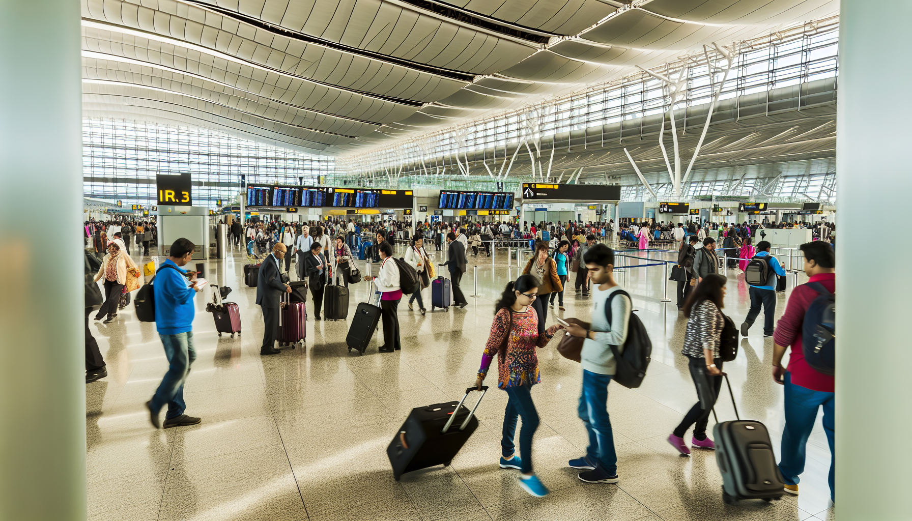 Busy terminal with passengers and airport staff at Newark Liberty International Airport