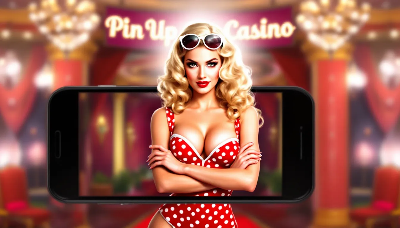 Features of the Pin Up Casino app highlighted on a mobile device.