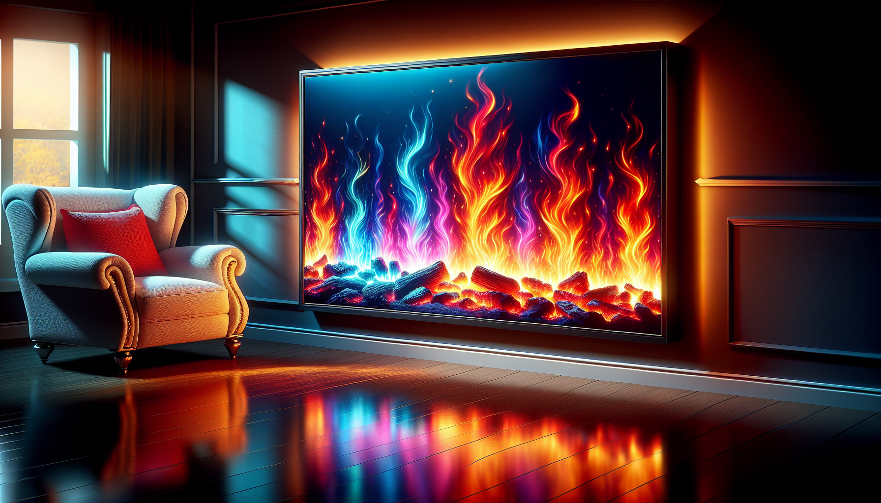 An artistic representation of realistic flame effects from an electric fireplace.