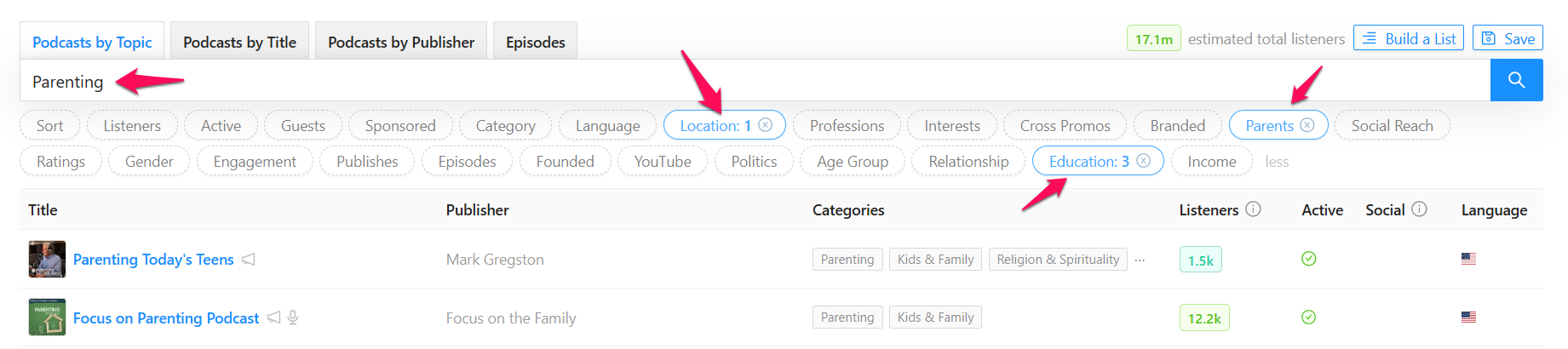 Here's what that search looks like on Rephonic