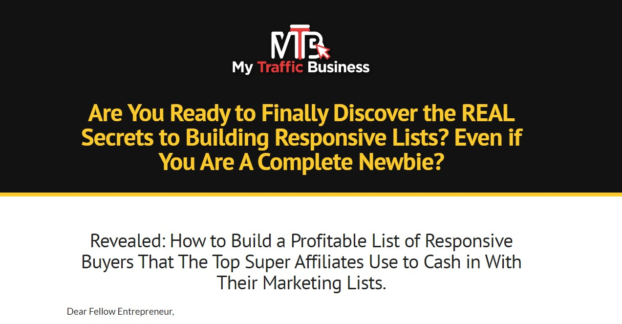 My Traffic Business (Mytraffic.biz) List Building Excellence