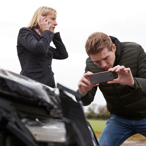 Image showing a person taking photos of a truck crash in Duluth.