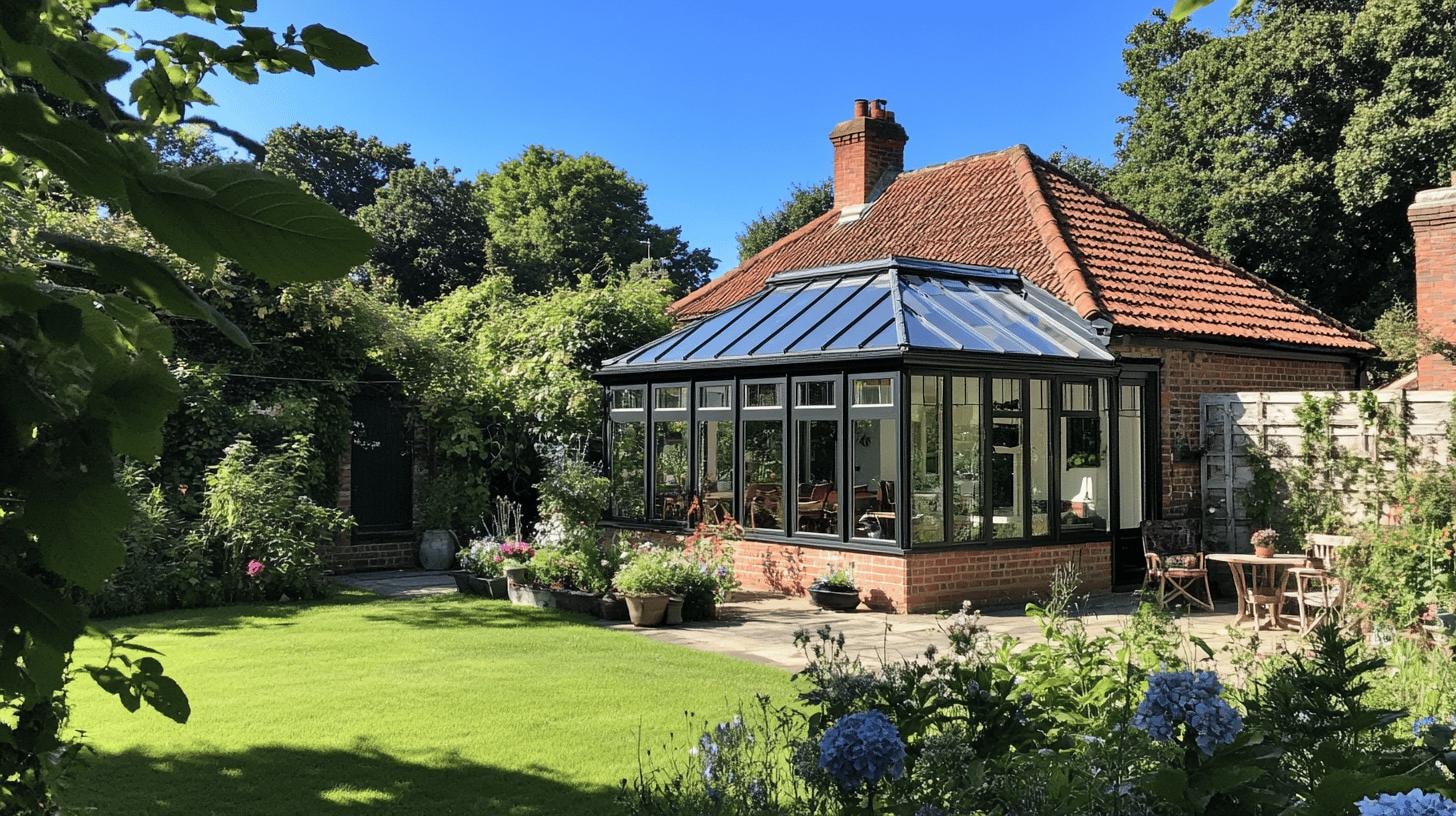 Image of a customers garden with conservatory built by fullyfittedconservatoryprices.co.uk 10