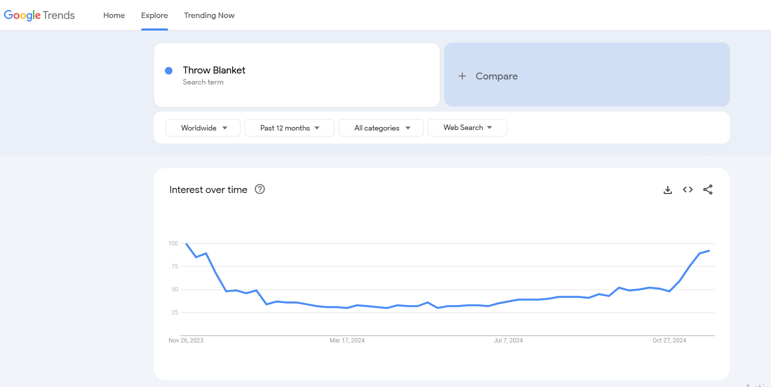 throw blanket google trends