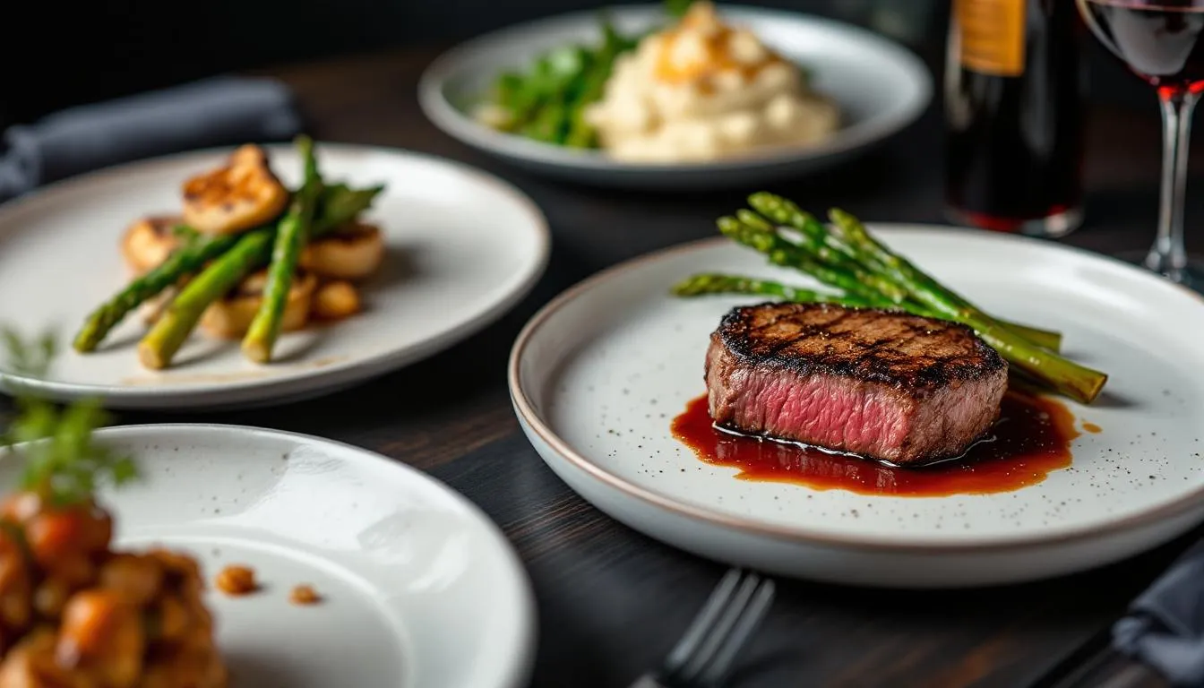 Eine Auswahl an verschiedenen Gerichten im Estilo Campo, die die kulinarische Vielfalt eines Steakhauses zeigen.