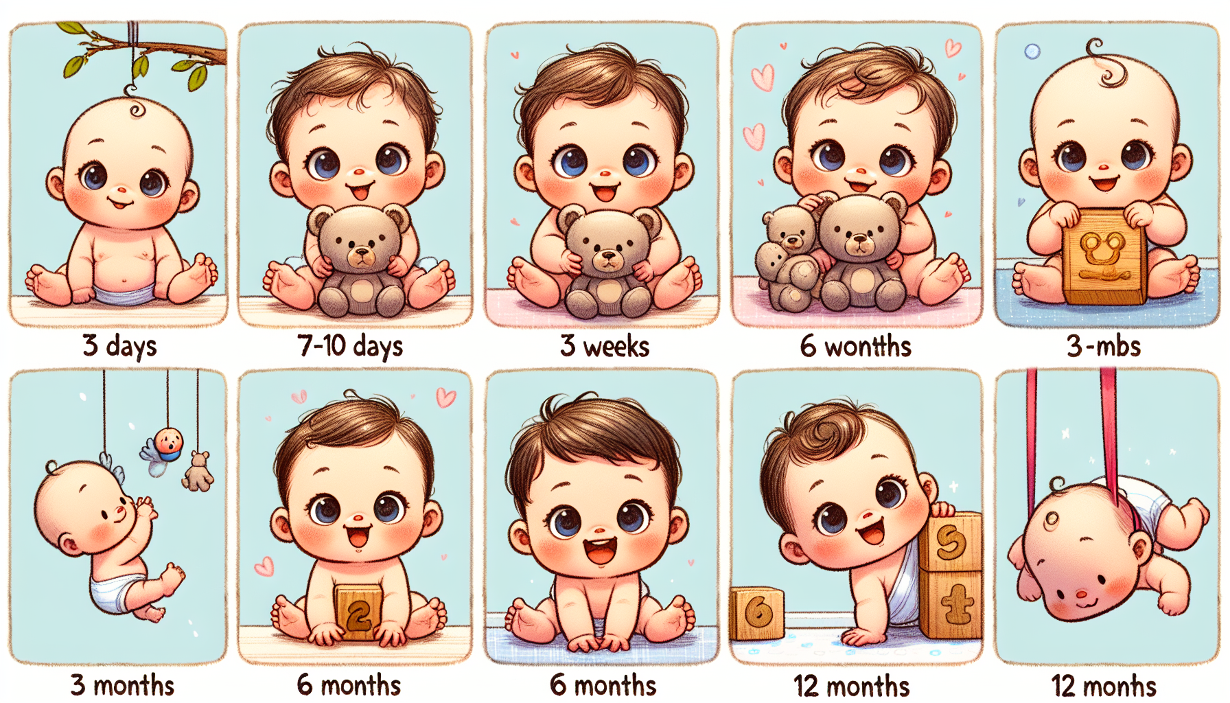 Cartoon depiction of a baby at different growth stages