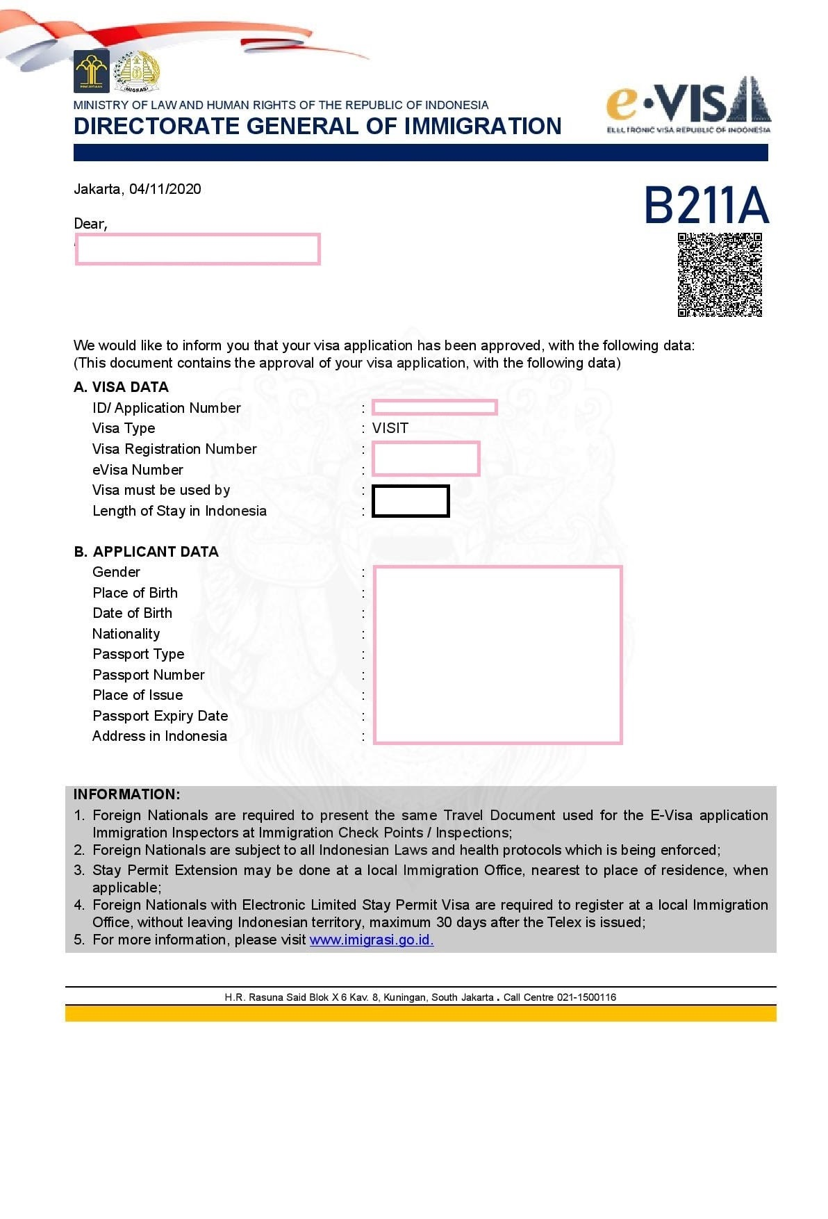 visa b211a
