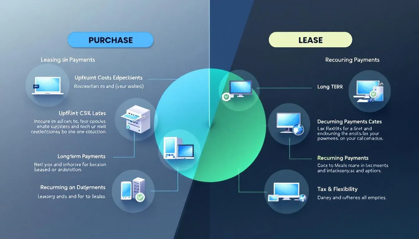 Comparaison visuelle entre leasing et achat de matériel informatique.