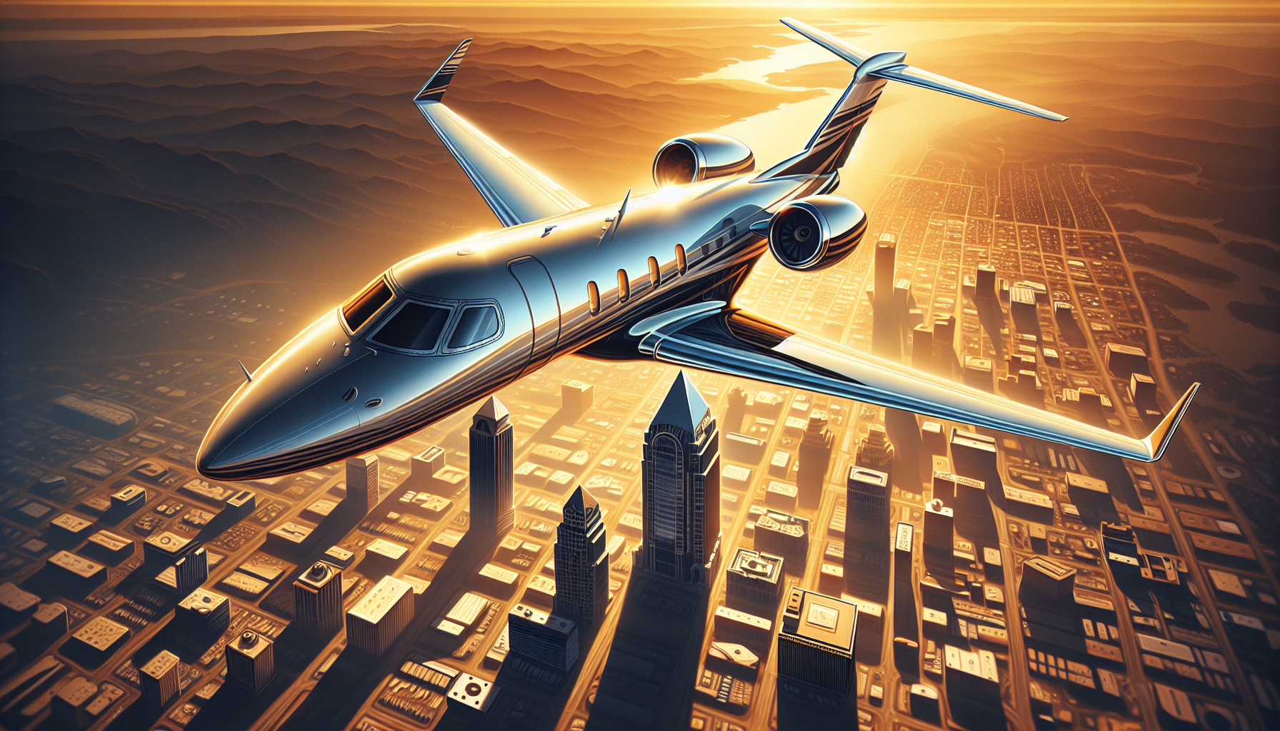 Illustration of a private jet flying over Columbia, South Carolina