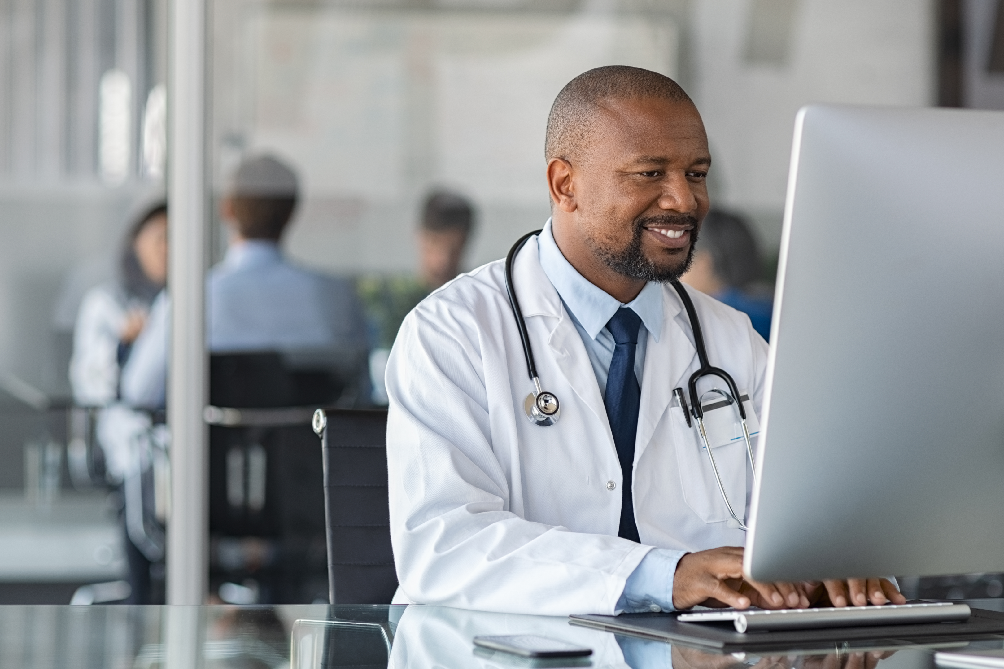 Doctor on computer