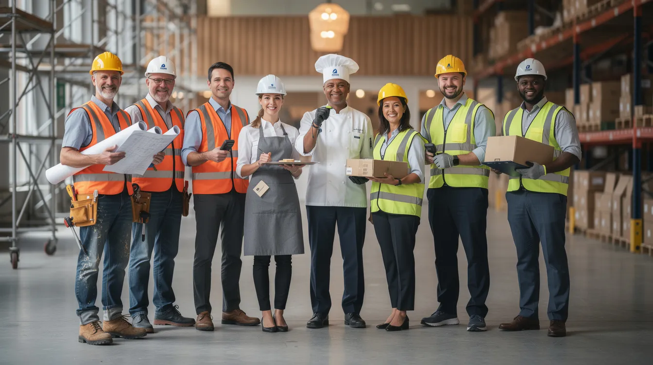 The image depicts a diverse group of workers from construction, restaurant, and warehouse settings standing together, symbolizing unity in the fight for fair wages. They represent various employment scenarios, highlighting issues like unpaid wages and wage theft, as well as the importance of protecting workers' rights under federal wage laws.