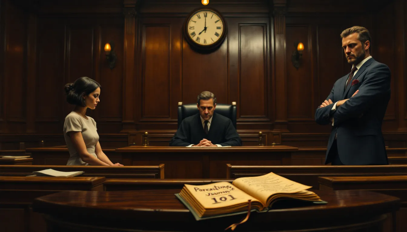 A courtroom scene where a parenting journal is presented as evidence.